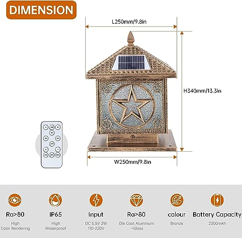 Outdoor Solar Post Light with Remote