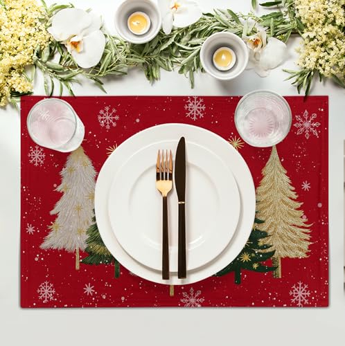 Red Christmas Tree Placemats Set of 4