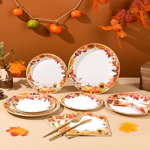 150Pcs Fall Paper Plates and Napkins Party Supplies Autumn Plates Napkin (150 Count)