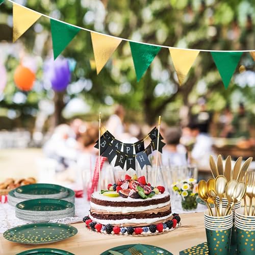 Green Gold Party Decorations Metallic Fabric Triangle Pennant Banner Flag Bunting Garland for Graduations Birthday Retirement Wedding Shower Spring Summer Master Golf Themed Outdoor Party Supplies