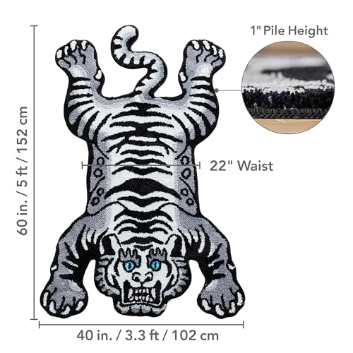 5x3.3 ft Tibetan Tiger Area Rug Tufted High Pile XLarge Indoor Machine Washable Carpet with Nonslip TPR Backing (16.42 Sq Ft)