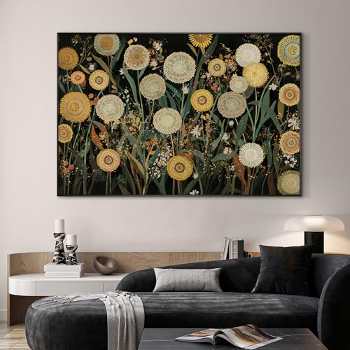46"x72" Extra Large Framed Wall Art Whimsical Dandelion Field in Yellow and Green