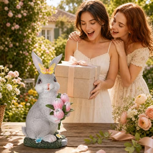 Solar Garden Rabbit Statue Outdoor Decor