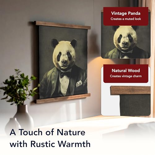 Hanging Linen Dapper Suit Panda Tapestry Vintage Animal Wall Art Hanging
