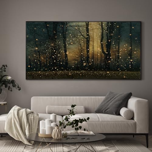 24"x46" Extra Large Framed Wall Art Magical Firefly Forest at Twilight
