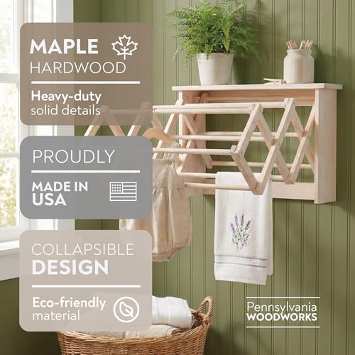 Extra Large Wall Clothes Drying Rack ~ Heavy Duty Solid Maple Hardwood