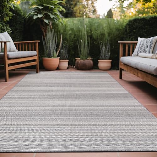 Stripe Outdoor Rug 8x10 Washable Outside Carpet for Indoor Patio Porch Waterproof Easy Cleaning Non Shedding Area Rugs Gray 8 x 10