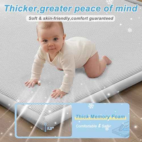 Baby Play Mat for Floor Tummy Time Nursery Rug Muscle Area Rug Playroom Rug 59x79" Elastic Foam 1.3" Thick Crawling Mat for Babies