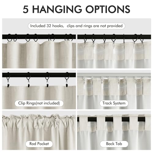 100% Blackout Back Tab Pleat Linen Curtains 50" Wx90 L (2 Count)