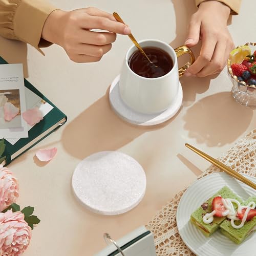White Marble Coasters with Bling Particles (6 Count)