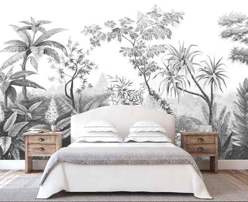 Gray Tropical Jungle Wallpaper Mural Peel and Stick for Bedroom