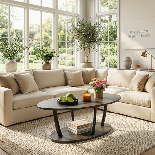 Rustic Small Oval Coffee Table for Living Room