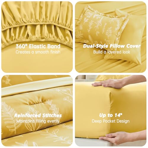Bright Yellow Bed in a Bag Queen 7 Pieces