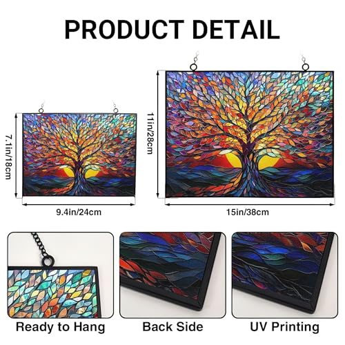 Rectangle Tree of Life Stained Glass Window Hanging