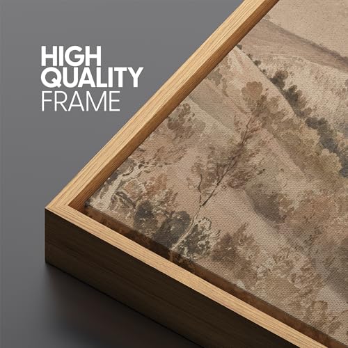 Large Framed Canvas Print Wall Art Vintage Neutral Tone Countryside Landscape Retro Fine Art Illustrations Decorative Colorful for Bedroom