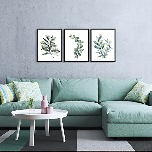 Black Framed Wall Art For Bedroom Wall Decor For Living RoomPlants Green Leaves Painting Bathroom Walls Pictures Kitchen Wall Decorations Office Decor Set Of 3 Piece Framed Prints Art