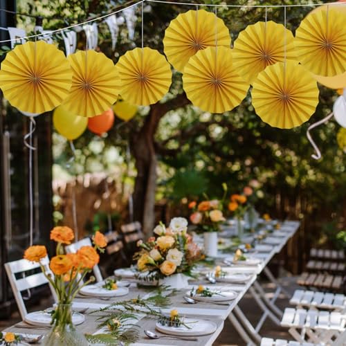 Yellow Birthday Decorations Hanging Paper Fans 12inch (30 Count)