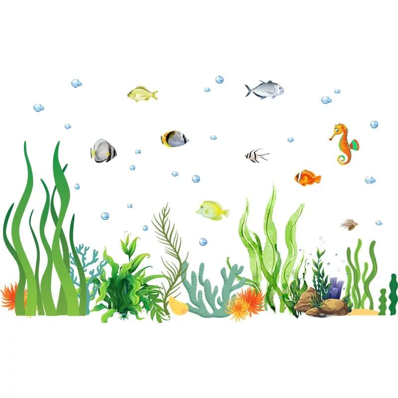 2 Sheets of 12x36 Inch Spring Summer Window Cling Sticker Fish (93 Count)