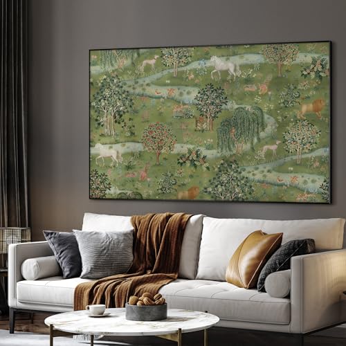 46"x72" Extra Large Framed Wall Art Medieval Fantasy Forest with Woodland Animals