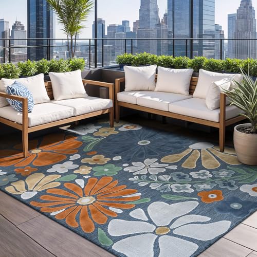 Outdoor Rug 9x12 Large Modern Floral Tropical Area Rugs for Outdoor and Indoor Patio Easy to Clean Non Shedding Living Room Porch Garden Washable Outside Carpet (108 Sq Ft)