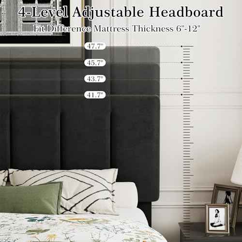 Queen Size Bed Frame with Upholstered Headboard