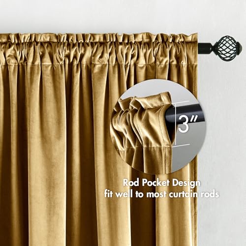 Golden Blackout Velvet Curtains Drapes 96 Inch Long 52"x96" Bedroom (2 Count)