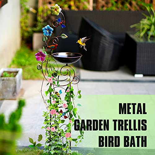 Metal Bird Bath with Trellis for Outside