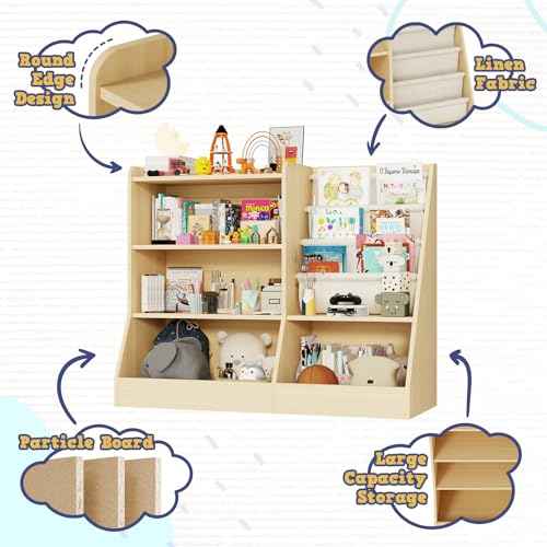 40" Large Kids Wooden Bookshelf and Toy Storage Organizer Natural