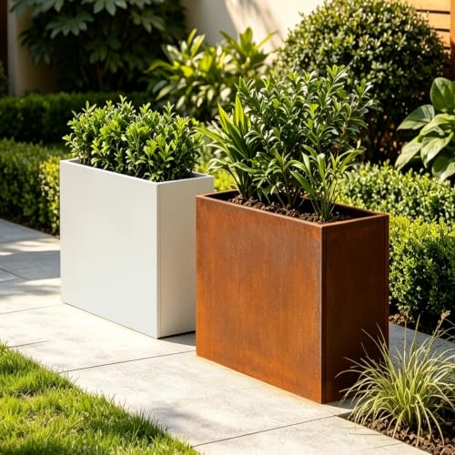Metal Rectangular Planter Box 24" L x 10" W x 24" H White Metal Planter Box
