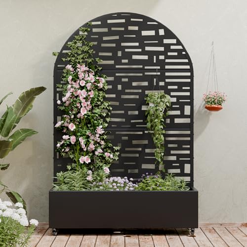 Metal Raised Garden Bed with Trellis and Wheels