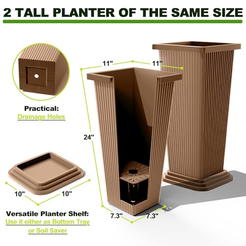 Set of 2 Tall Planters for Outdoor Plants (2 Count)