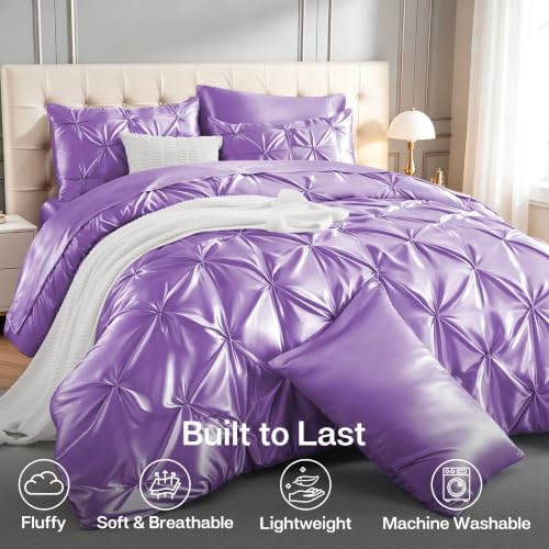 Satin Twin XL Comforter Set Lavender