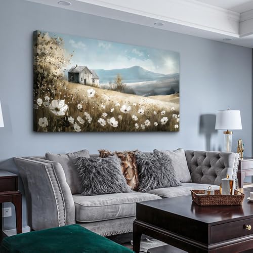 Large Canvas Wall Art For Living Room Wall Decor For Bedroom Office Decorations Watercolour Wall Paintings Stretched And Framed Farmhouse Old house Scenery Pictures Artwork Hanging Home Decor