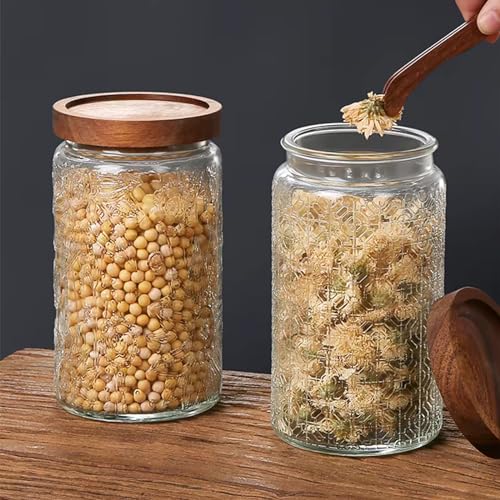 Vintage Glass Jars with Wooden Lids