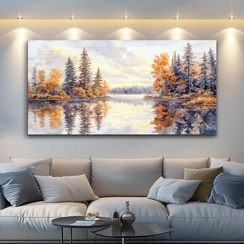 Modern Large Canvas Print Wall Art Abstract Ink Landscape Painting Home Decoration Natural Landscape Artwork Picture Living Room Bedroom Office Wall Decoration Ready To Hang 24x48 Inches