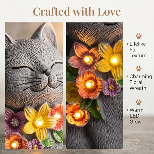 Solar Cat Garden Statue for Outdoor Decor