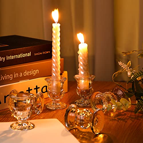 48 Pcs Glass Candlestick Holders Bulk 2.5 Inch Taper Candle Holders Small Ritual Candle Stand Table Centerpieces for Wedding Valentine's Festival Party Dining Decorations
