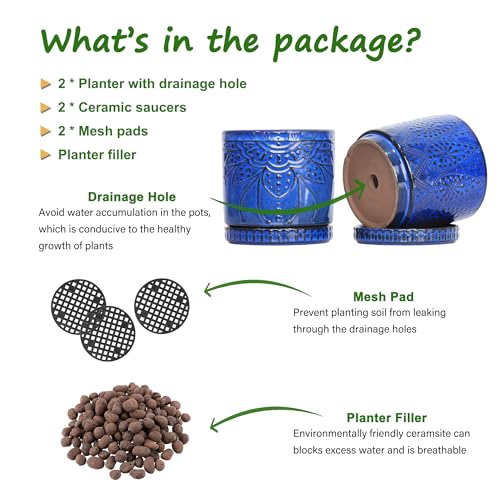 Ceramic Pots for Indoor Plants with Drainage Holes and Saucers (2 Count)