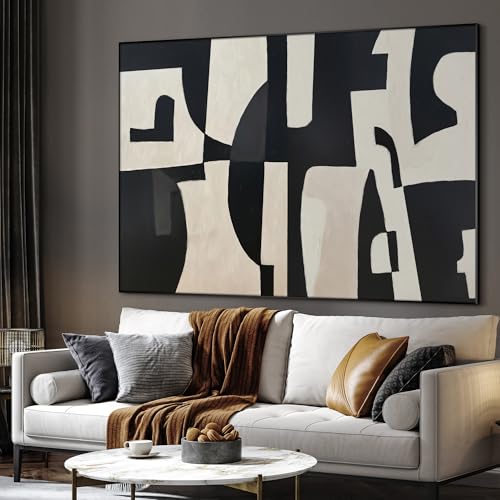 60"x72" Extra Large Framed Wall Art Black and White Abstract Geometric Design