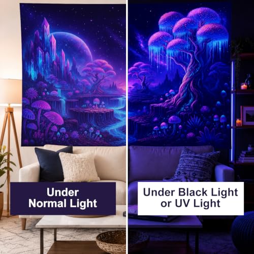 Blacklight Tapestry Fantasy Forest Wall Hanging 78 x 59 Inch