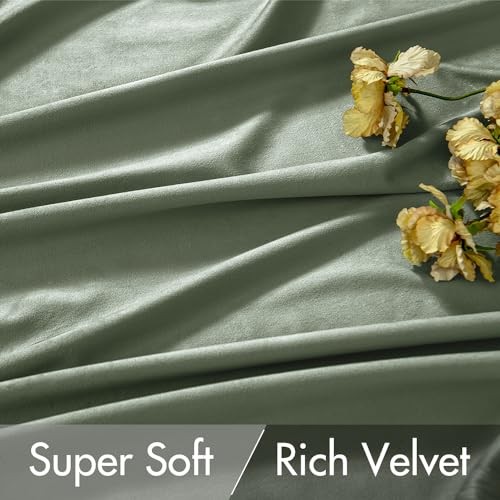 Sage Green Velvet Pinch Pleat Blackout Curtains W52 X L84 Inches (2 Count)