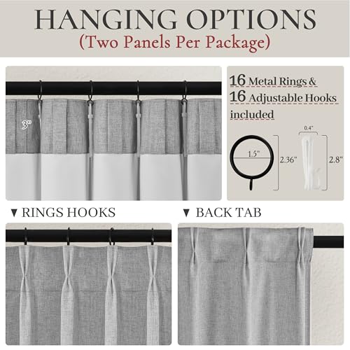 Gray 108 Inch Extra Long Curtains for Living Room 2 Panels Set