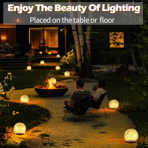 Garden Solar Ball Lights Outdoor Waterproof 80LED Cracked Glass Globe 5.9'' (2 Count)
