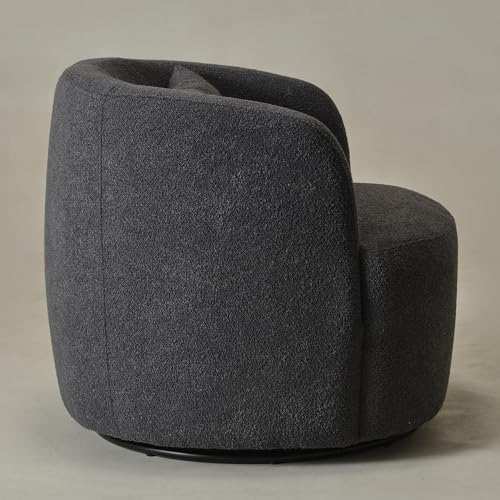 34" W Boucle Swivel Barrel Chair with Toss Pillow
