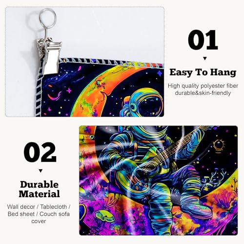 Blacklight Space Astronaut Tapestry UV Reactive Galaxy Planet Glow in Dark Tapestries Black Light Poster Neon Wall Hanging Art for bedroom Living Room