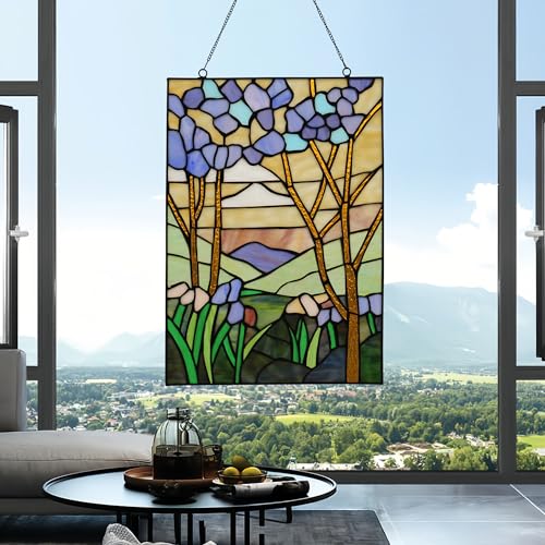 Stained Glass Window Hanging 16" H x 11" W Tiffany Style Rectangular Window Panel Suitable for Living Room Bedroom Kitchen Window Decoration Hangings with Chain