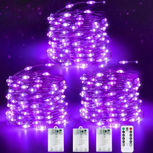 3 Pack Fairy Lights Battery Operated Halloween String Lights Remote Purple (3 Count)