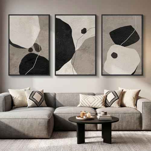 Large Framed Black and White Abstract Wall Art (3 Count)