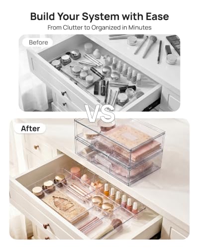12 Pack Clear Makeup Organizer Set with Drawer Organizer Bins (12 Count)