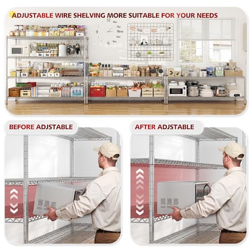 55.5''W Storage Shelves 2500LBS Wire Shelving Unit with Wheels Heavy Duty Metal Shelves for Storage Adjustable Garage Storage Rack Pantry Shelf Kitchen Shelving (3 Count)